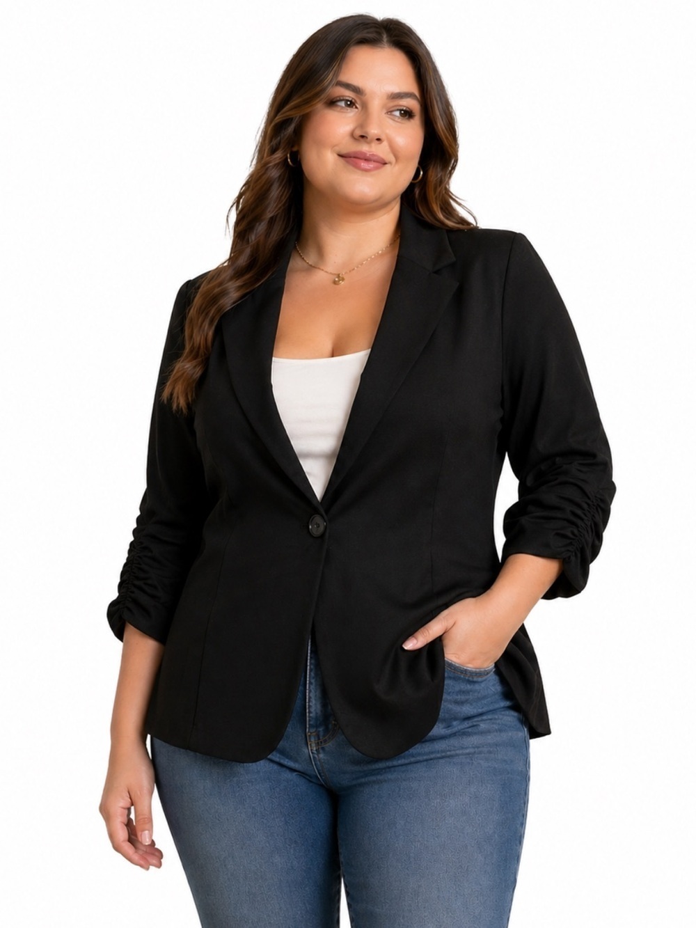 NWT Noir Knit Blazer with Ruched Sleeves Black Size 3X